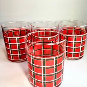 Set of 4 Red Plaid Glasses